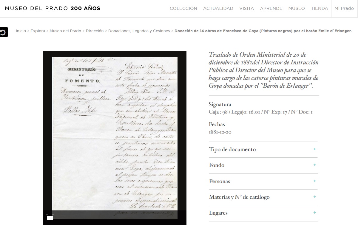 Traslado de Orden Ministerial de las catorce pinturas murales de Goya 