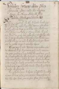 Manuscrito original de la "Verdadera fortuna de las Canarias"