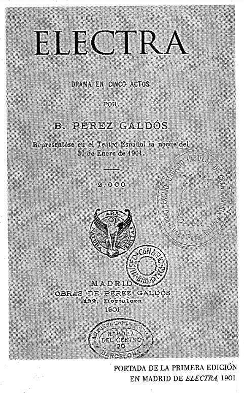 Primer libreto de Electra en su estreno de 1901 en Madrid