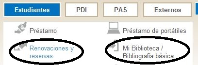 Captura de pantalla de enlaces rápidos para los estudiantes