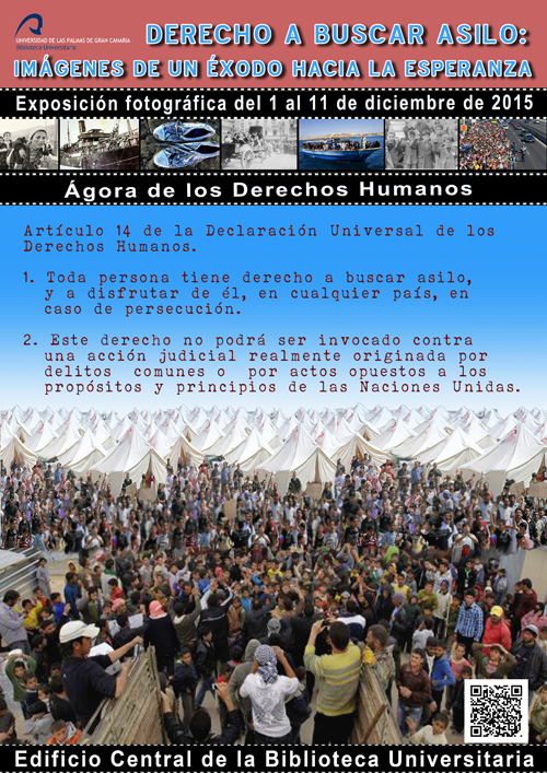 Cartel Derechos Humanos con campo de refugiados