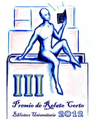 Vista de detalle central del cartel, con un dibujo de un lector leyendo un libro sobre un libro gigante