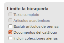 Lista de límites de búsqueda de faro, con la casilla de "Documentos del catálogo" marcada