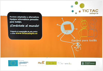 Cartel anunciando accesos adaptados y equipos pensados para todos. Logotipo de TIC TAC adapta