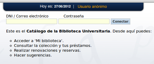 Imagen de la sección de identificación de la página de inicio del Catálogo de la Biblioteca