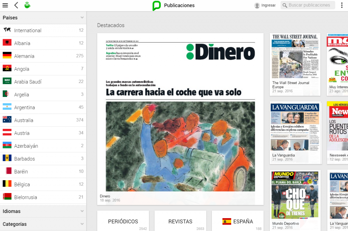 Página de inicio de web Pressreader