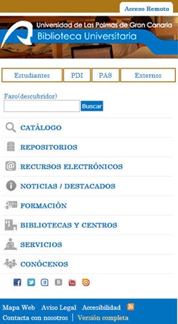 Nuevo diseño de la Web de la Biblioteca Universitaria para teléfonos móviles o smartphones