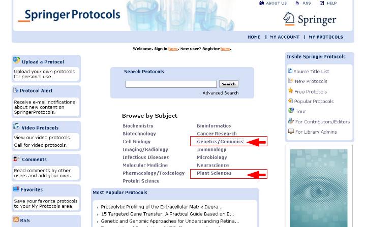 Vista del portal de SpringerProtocols