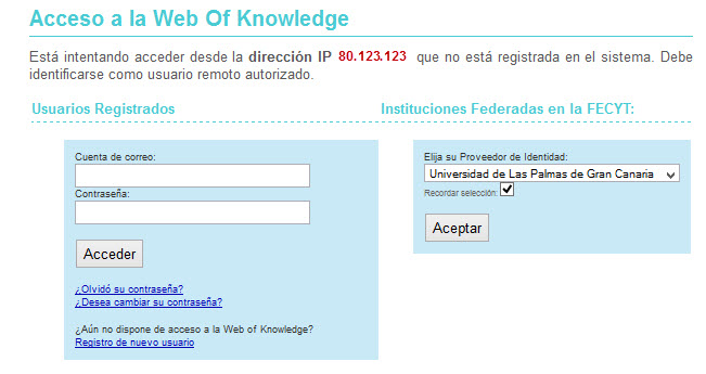Acceso a la WOS desde fuera de la ULPGC