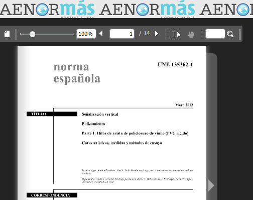 Vista de la portada de una norma en el visor de AENORmas