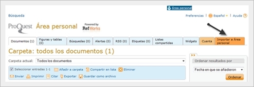 Pantalla de área personal de la nueva plataforma de ProQuest