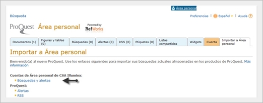 Pantalla de área personal de la nueva plataforma de ProQuest