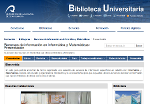 Vista de la sección superior de la página de inicio de la biblioguía de Informática y Matemáticas, con la cabecera de la Biblioteca Universitaria