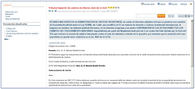 Vista de los cambios en la visualización de documento del portal de Westlaw