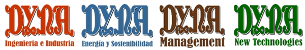 4 logotipos en diferentes colores con la palabra DYNA en común y bajo esta, el resto del título: Ingeniería e Industria; Energía y Sostenibilidad, Management y New Technologies.