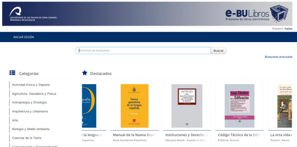 Vista de la página de inicio del portal e-BUlibros
