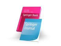 Imagen de dibujo de ordenador de las cubiertas de dos volúmenes superpuestos: debajo un libro color rosa con título Springer Book y arriba un cuadernillo color celeste con título Springer Journal