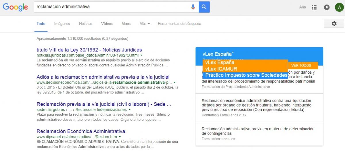 Resultados de Google con la caja de vLex