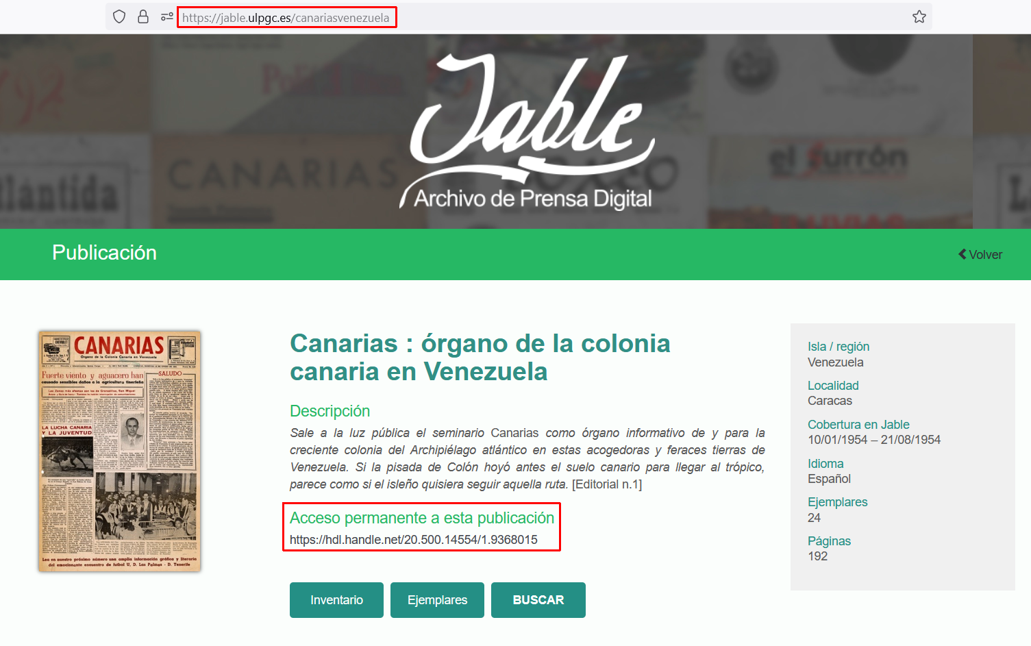 URLs permanentes en JABLE. Archivo de prensa digital