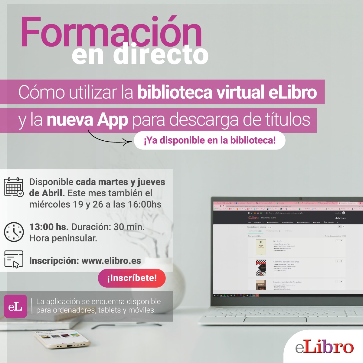 Calendario de formaciones de eLibro en abril