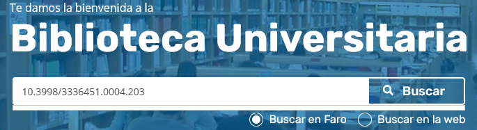 Vista del buscador del portal biblioteca.ulpgc.es con un DOI en la caja de búsqueda