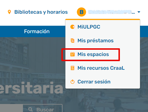 Ubicación del enlace Mis espacios en el menú desplegable Mi biblioteca