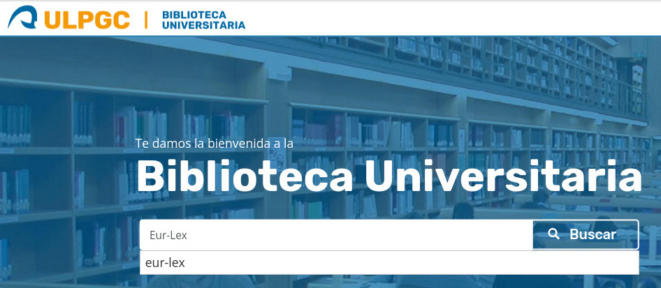 Vista del buscador de la web de la Biblioteca con el texto Eur-lex escrito en la caja de búsqueda