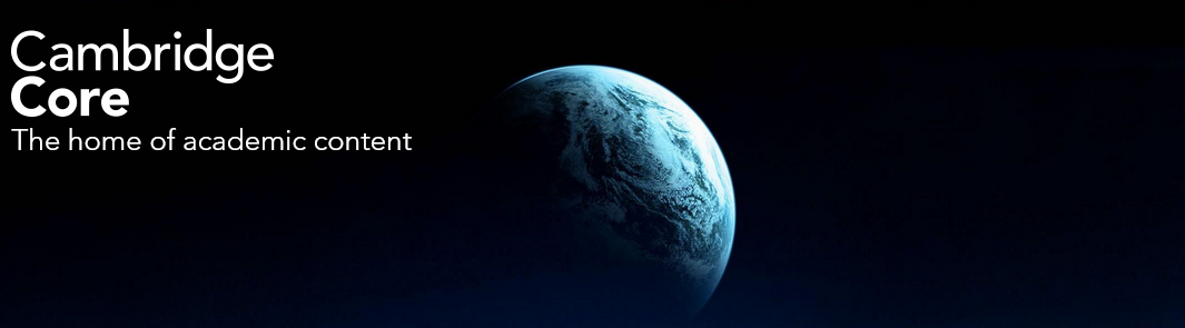 Sección de la cabecera del portal Cambridge Core, con fotografía astronómica del planeta Tierra en un fondo negro