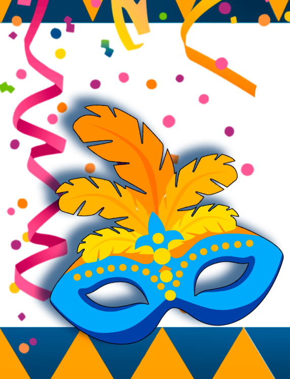 Máscara de carnaval, adornos y serpentinas.
