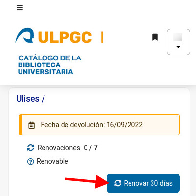 Vista de la versión móvil del catálogo, con la opción de renovar un ejemplar
