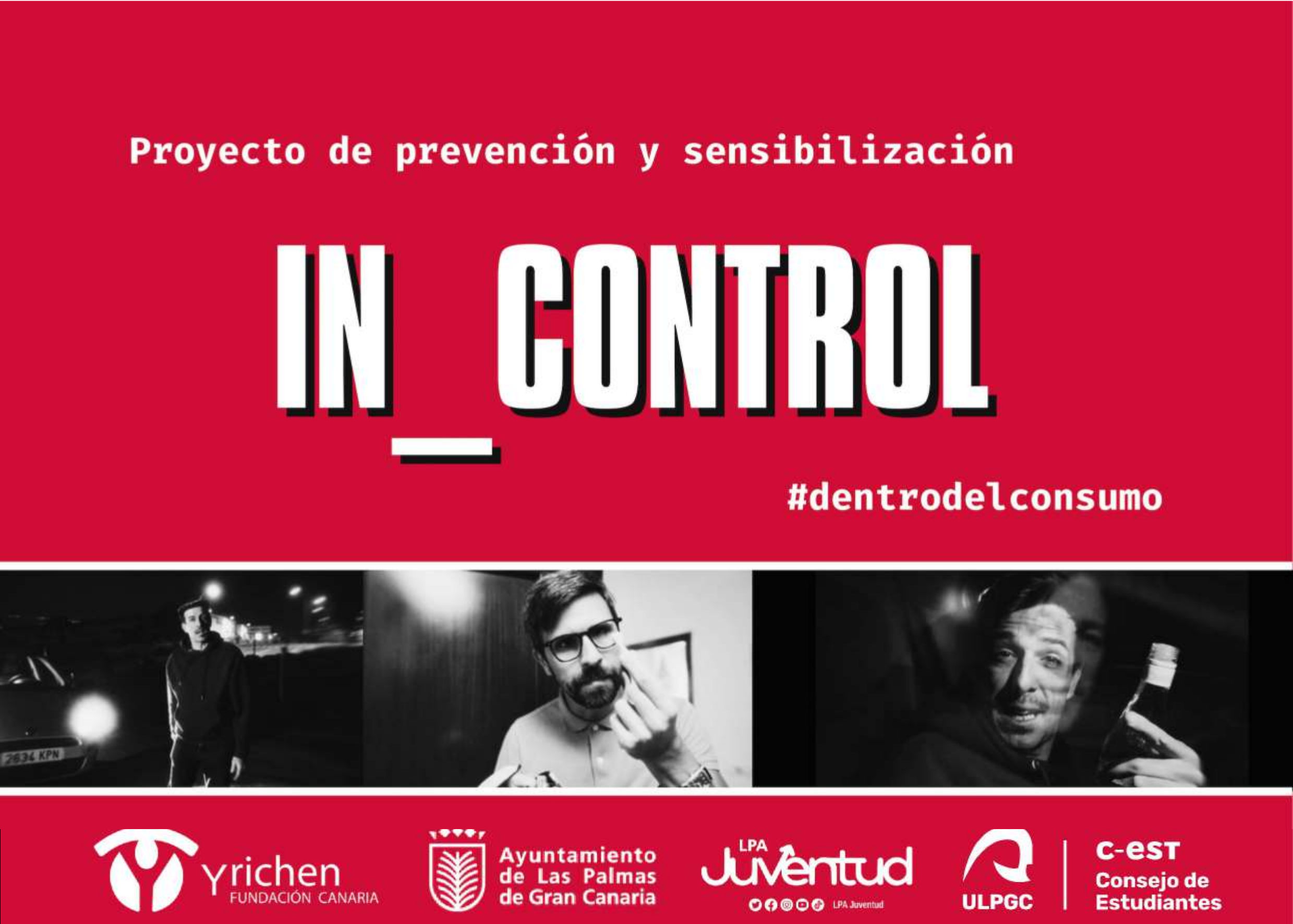 Cartel con varios fotogramas en blanco y negro con una persona. Incluye información del evento y los logotipos de Yrichen, Ayuntamiento de Las Palmas de Gran Canaria, LPA Juventud, y ULPGC-CEST Consejo de Estudiantes.
