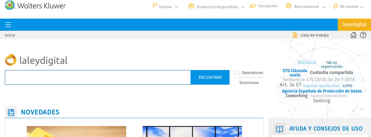 Vista de la cabecera del portal La Ley Digital