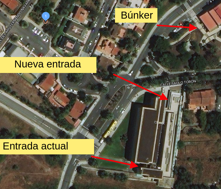 Mapa que señala la actual y la nueva entrada del Edificio Central